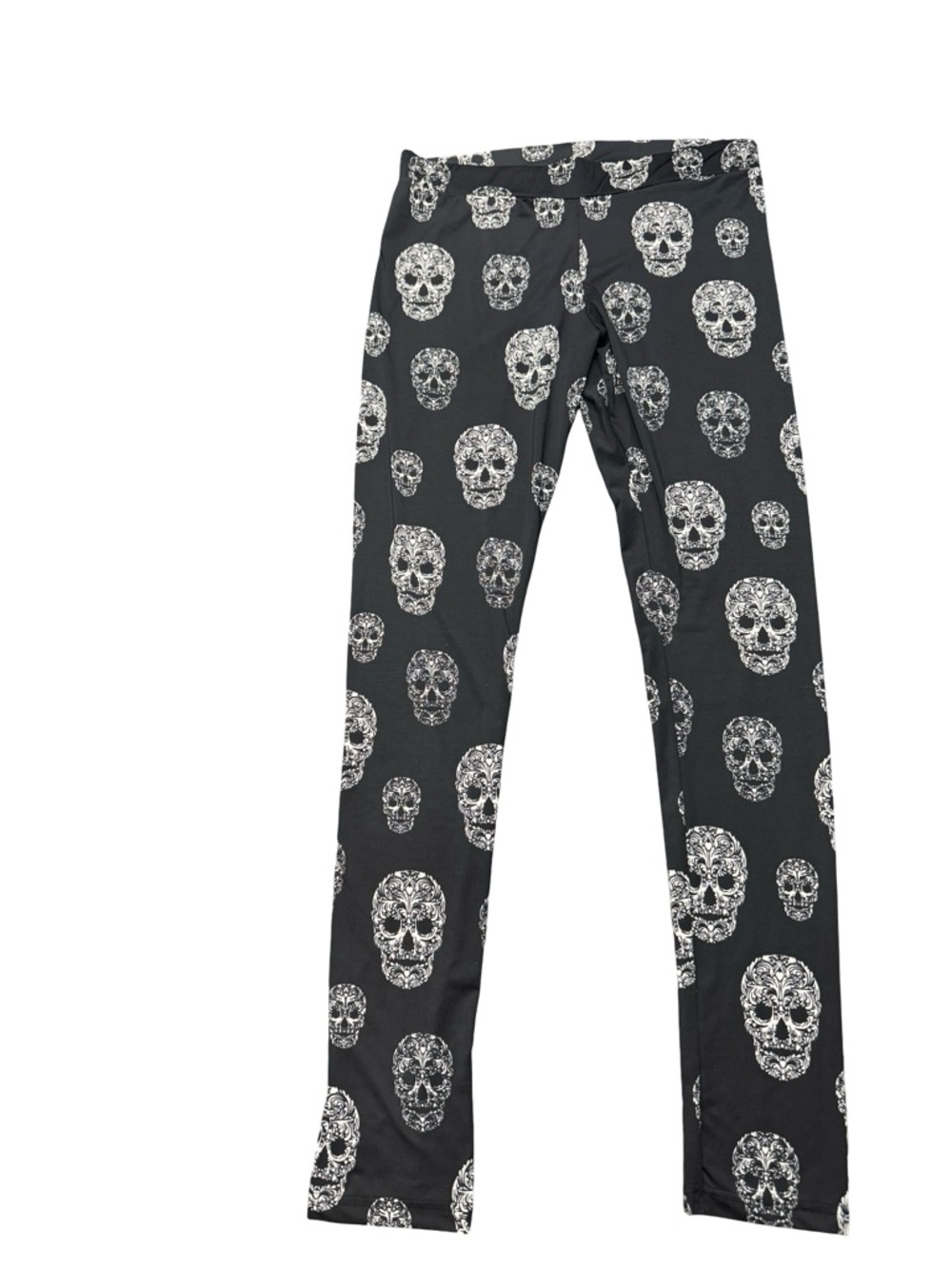 H&M Divided Skull Paisley Leggings Womens 12 Black White Stretch Pants EUC